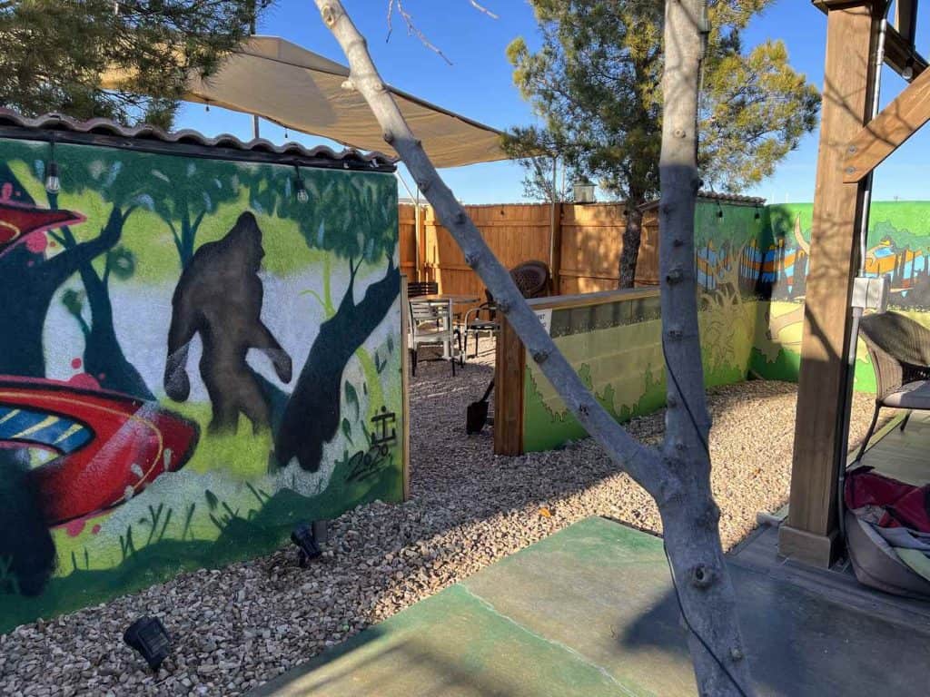 bigfoot wine bar and patio murals by local artists