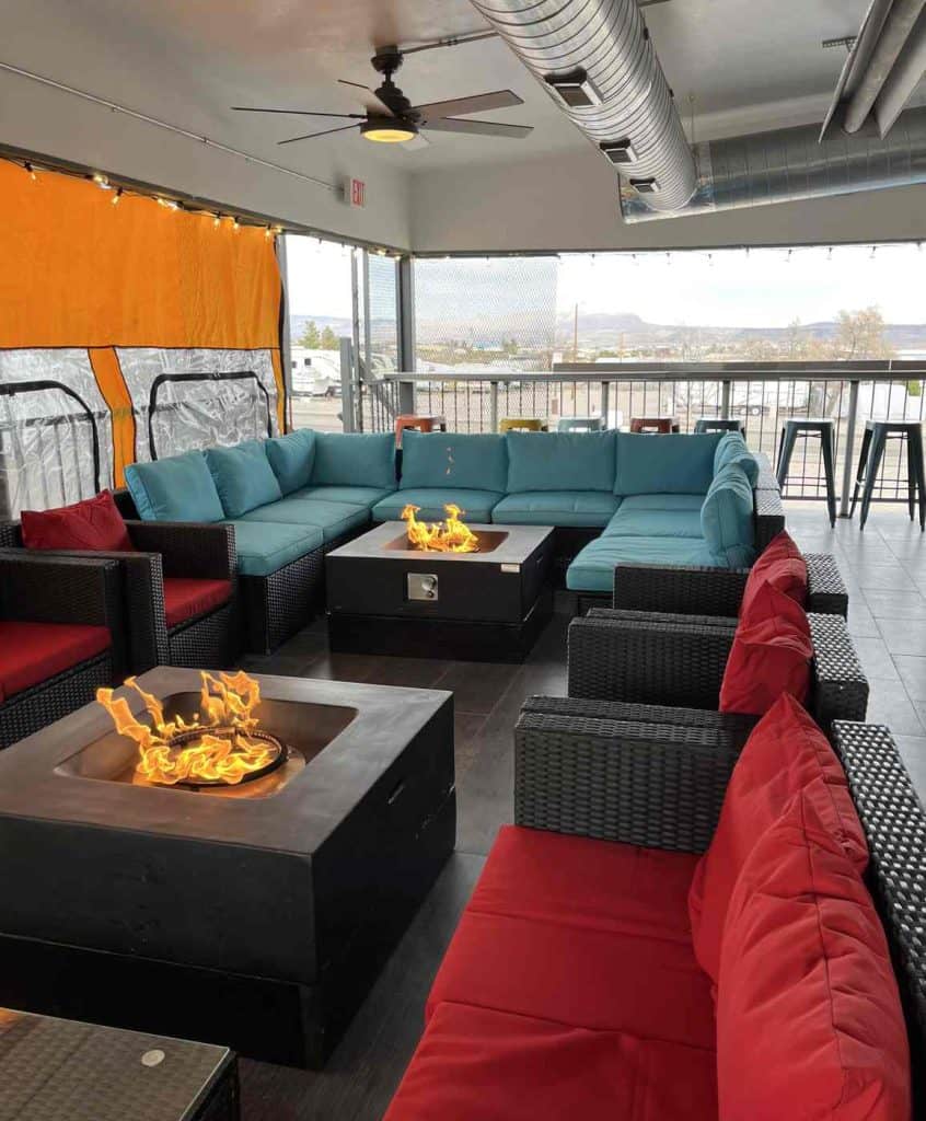 upstairs seating with firepits