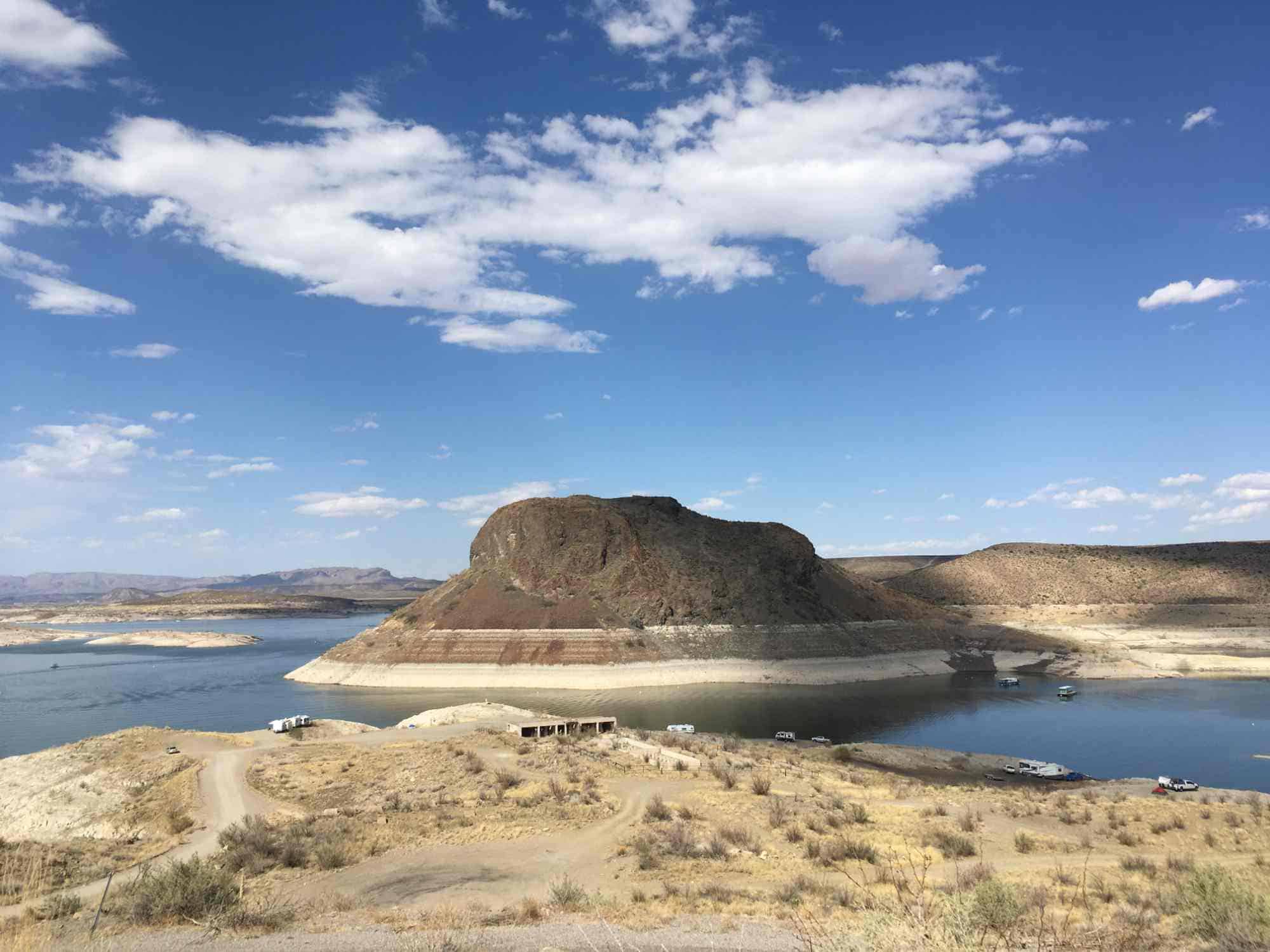 The Elephant Butte Lake building that is not always underwater near the Elephant Butte