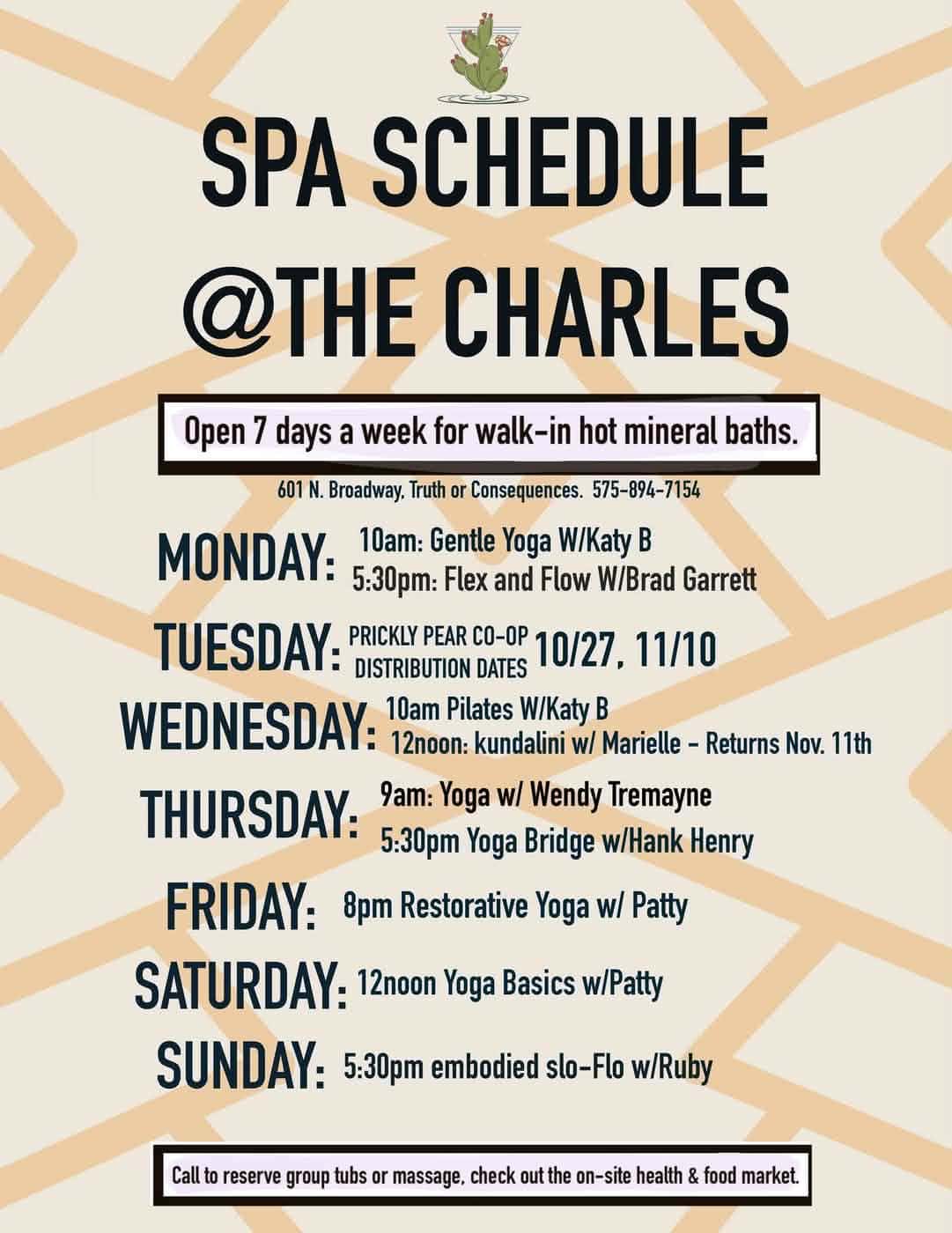 charles hot springs - class schedule november 2026