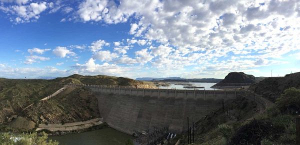 Expansive view of Elephant Butte Dam in southern New Mexico.