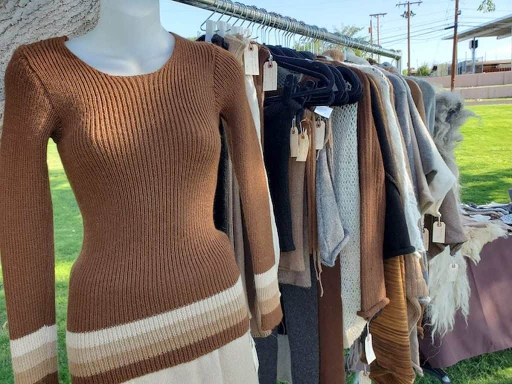 hand knitted sweaters at the sierra county farmers market