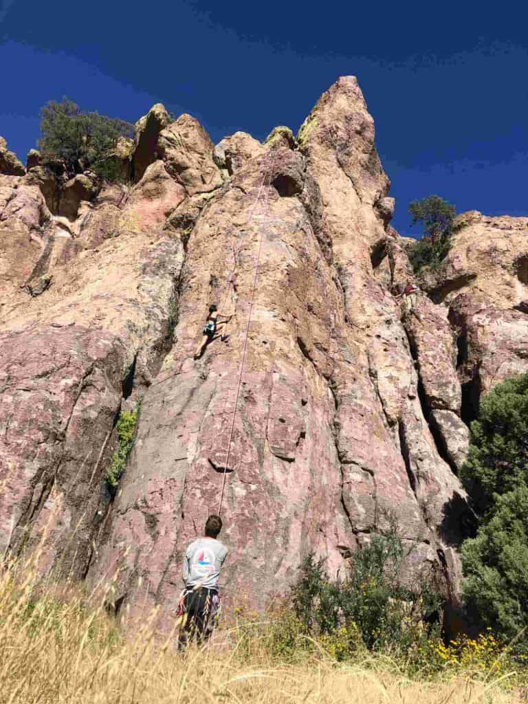 rock climbing moonstruck on top rope at luna park in southern nm