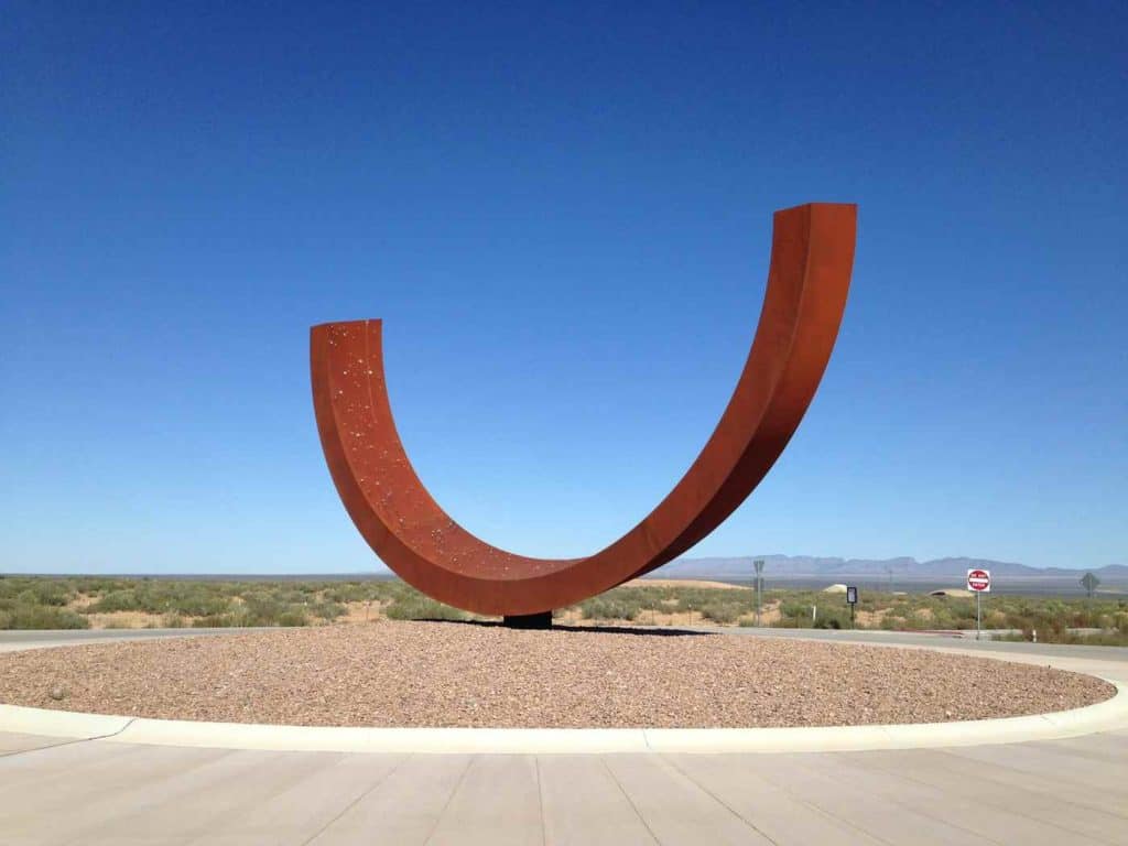 genesis sculpture outside the gates of spaceport america