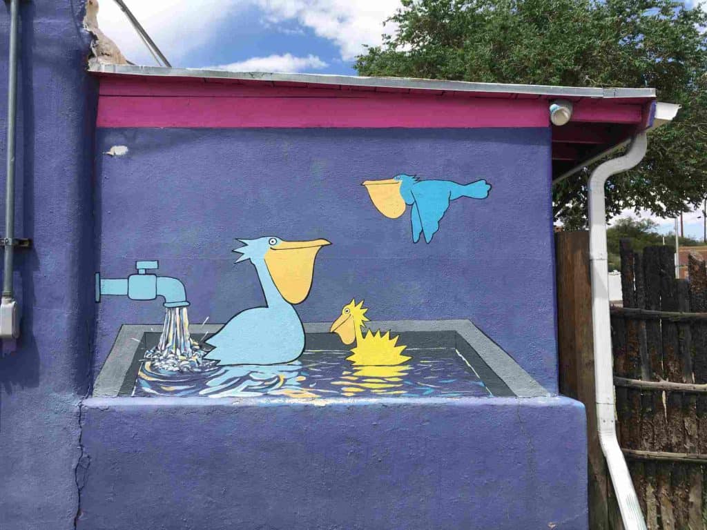 pelicans in a hot spring mural truth or consequences