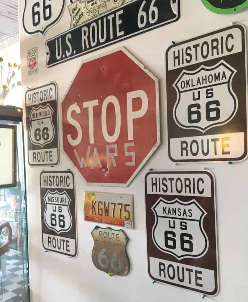 route 66 road signs at ingos art cafe torc nm