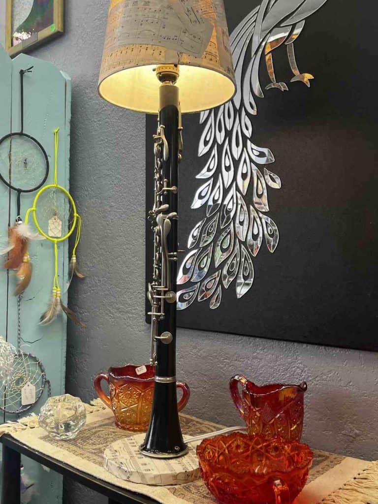 clarinet lamp and cut glass at makers market