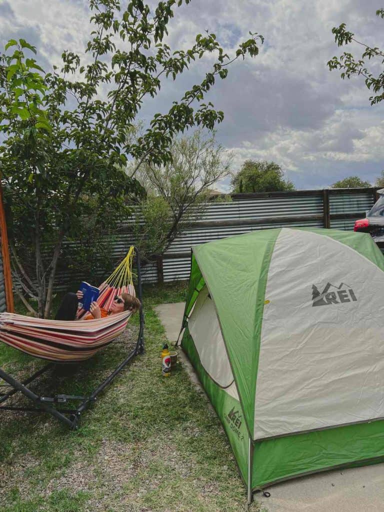 tent camping with hammock