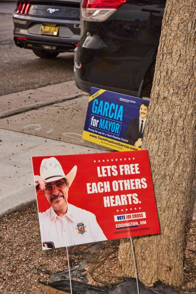 campaign signs for joe cross and ted garcia eddington filmed in truth or consequences photo by wes ellis