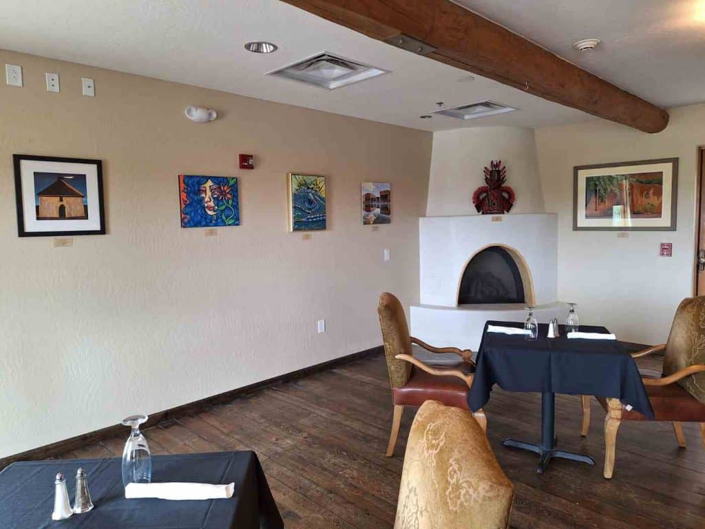 dining room with work from the regional art show