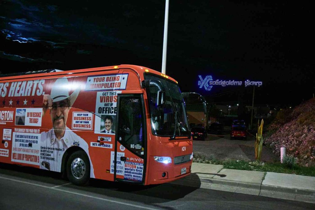 eddington tour bus with drone show in truth or consequences new mexico photo by wes ellis