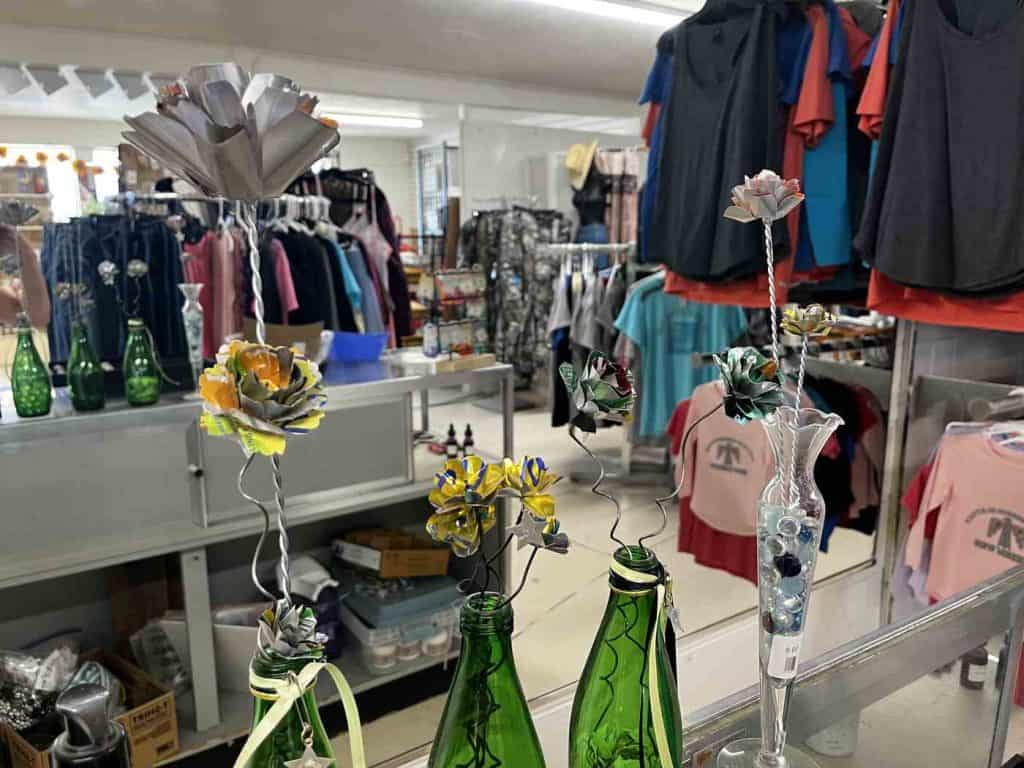 aluminum can flowers and clothing at cactus ranch nm store