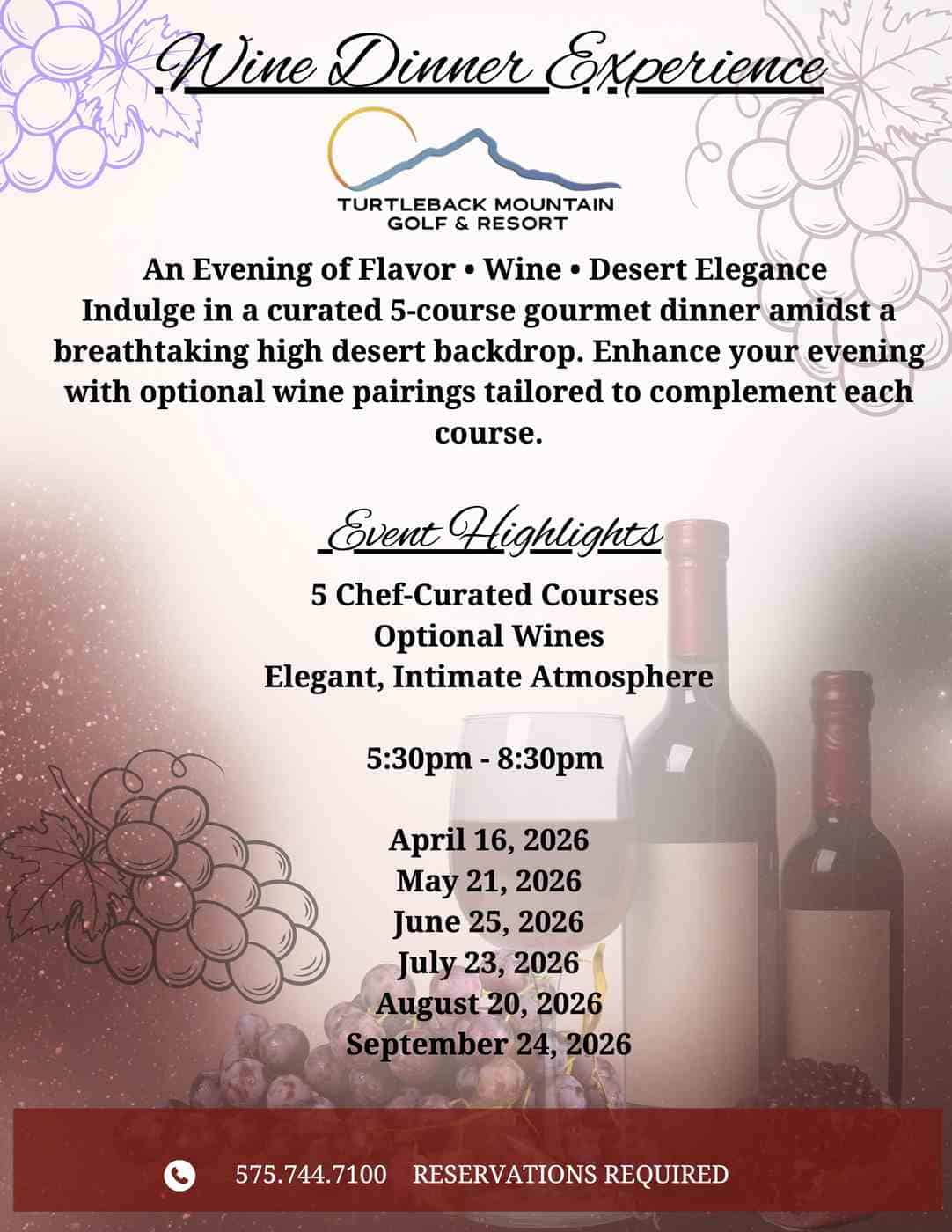 wine dinner dates at turtleback mountain golf and resort